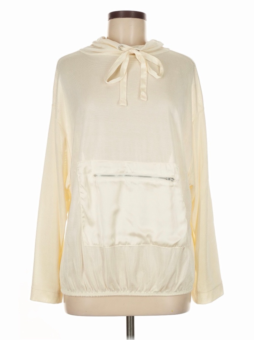 Zara Cream Hooded Satin-Trim Pullover